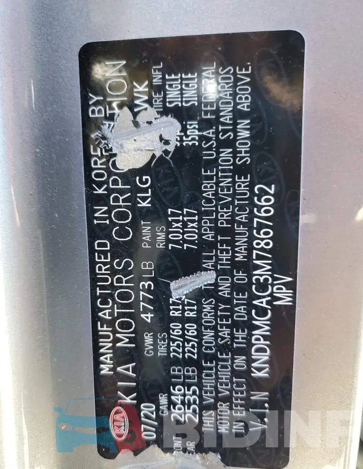 KNDPMCAC3M7867662 Photo# 10