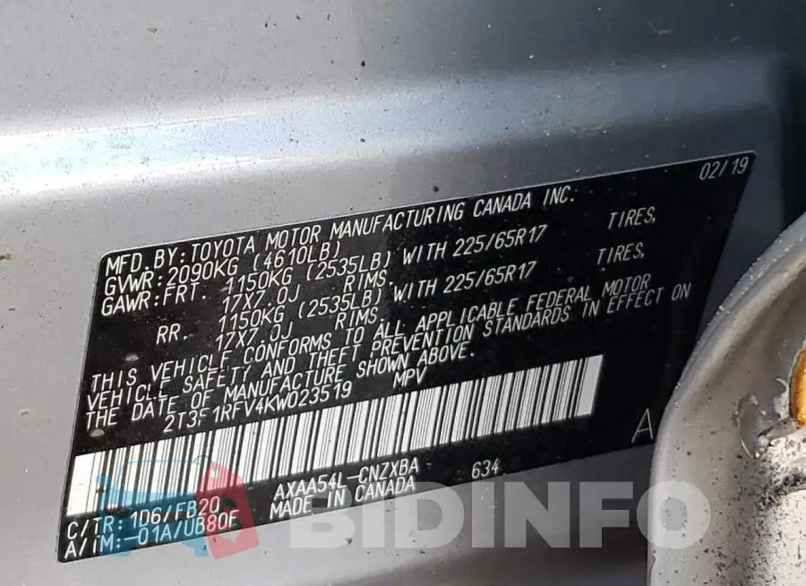 2T3F1RFV4KW023519 Photo# 10
