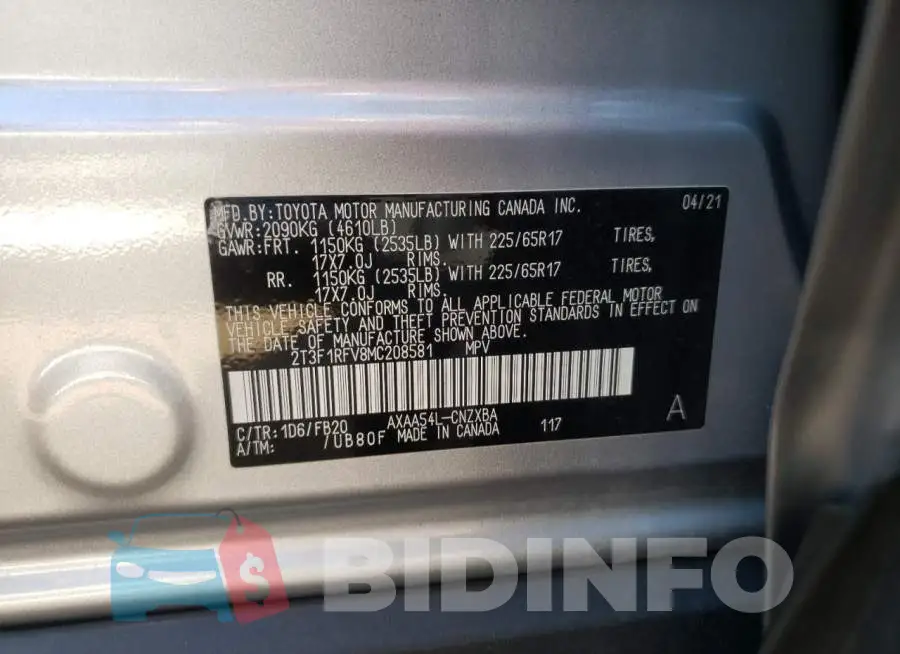 2T3F1RFV8MC208581 Photo# 10