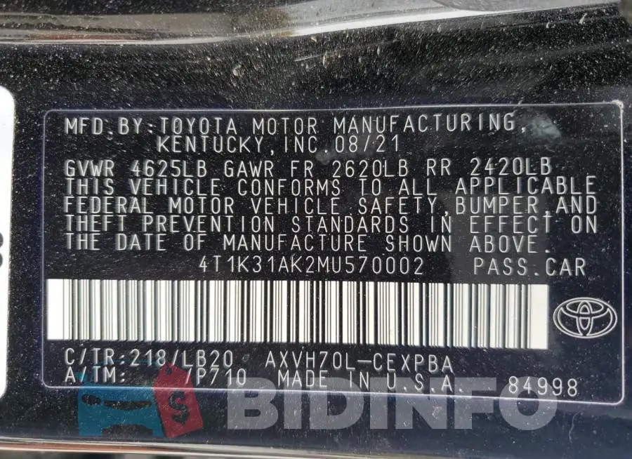 4T1K31AK2MU570002 Photo# 10