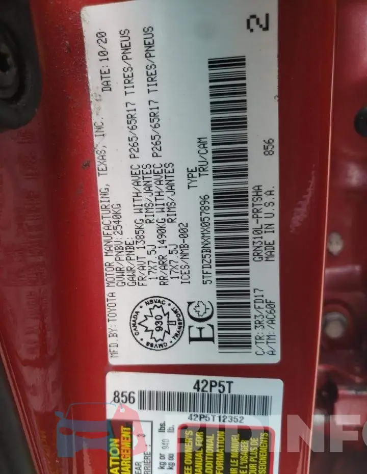5TFDZ5BNXMX057896 Photo# 10
