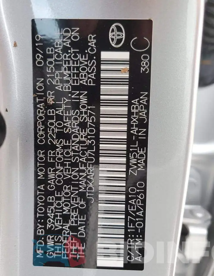JTDKARFU7L3107571 Photo# 12