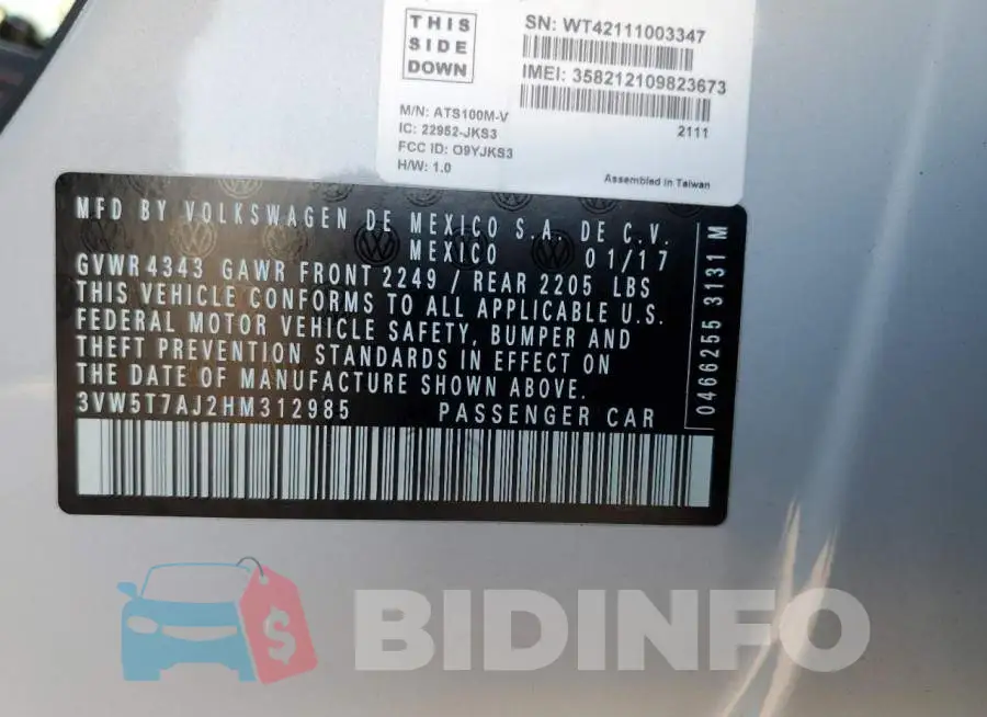 3VW5T7AJ2HM312985 Photo# 10