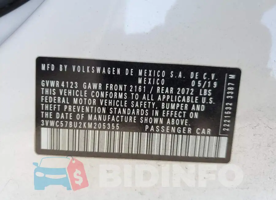 3VWC57BU2KM205355 Photo# 10