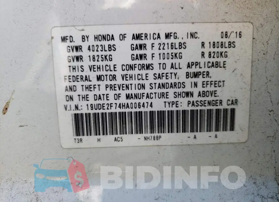 19UDE2F74HA006474 Photo# 10