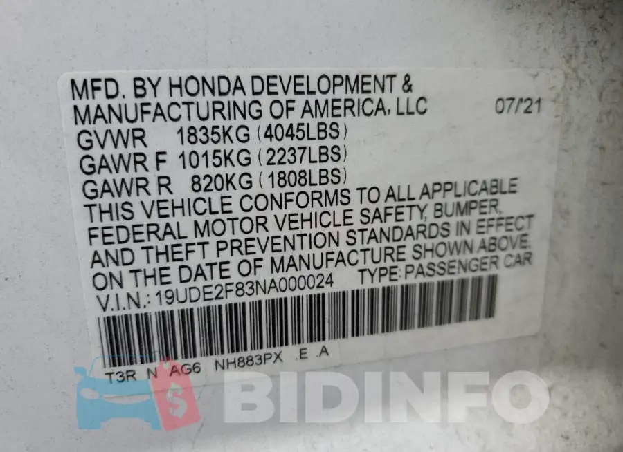 19UDE2F83NA000024 Photo# 10