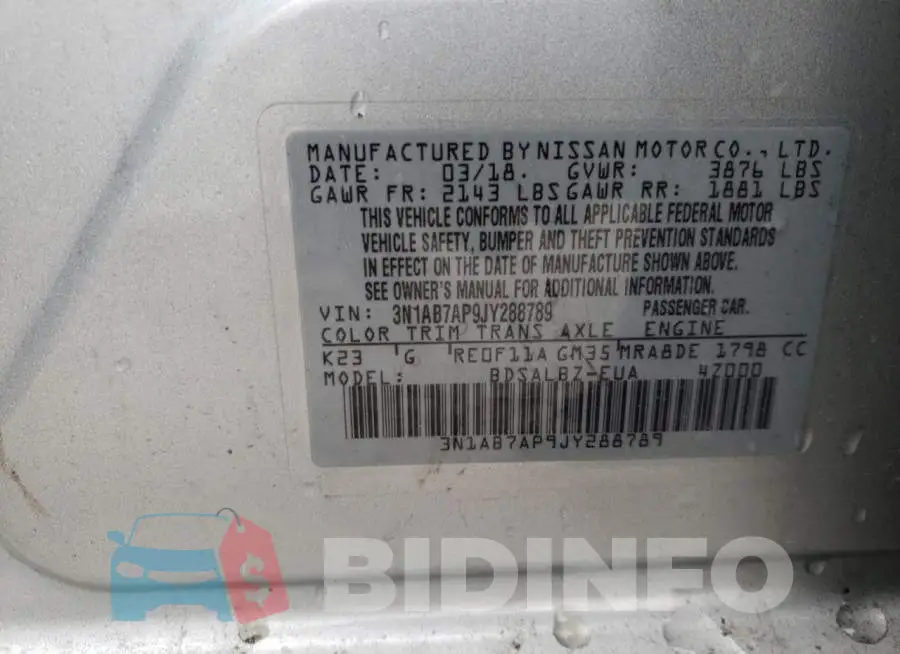 3N1AB7AP9JY288789 Photo# 10