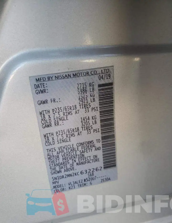 5N1DR2MN2KC632262 Photo# 10