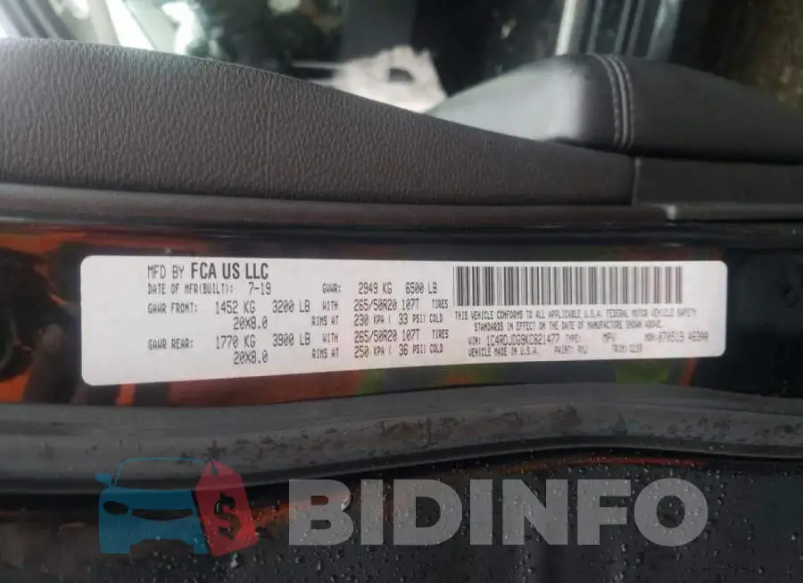 1C4RDJDG9KC821477 Photo# 10