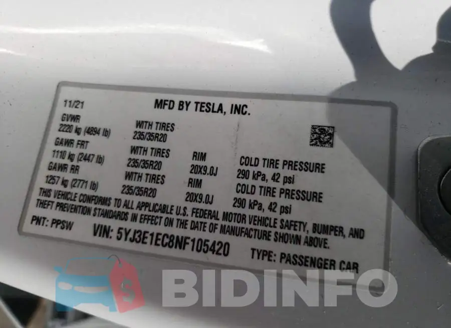 5YJ3E1EC8NF105420 Photo# 10