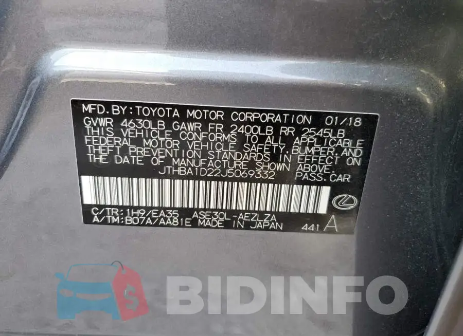 JTHBA1D22J5069332 Photo# 10