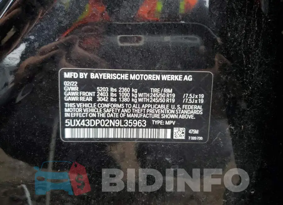 5UX43DP02N9L35963 Photo# 10