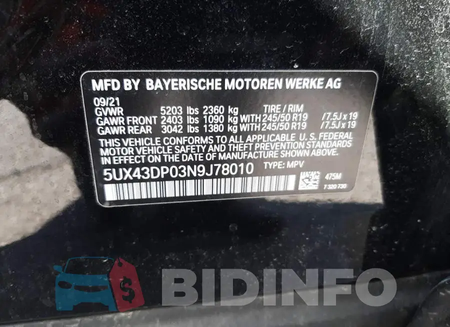 5UX43DP03N9J78010 Photo# 10