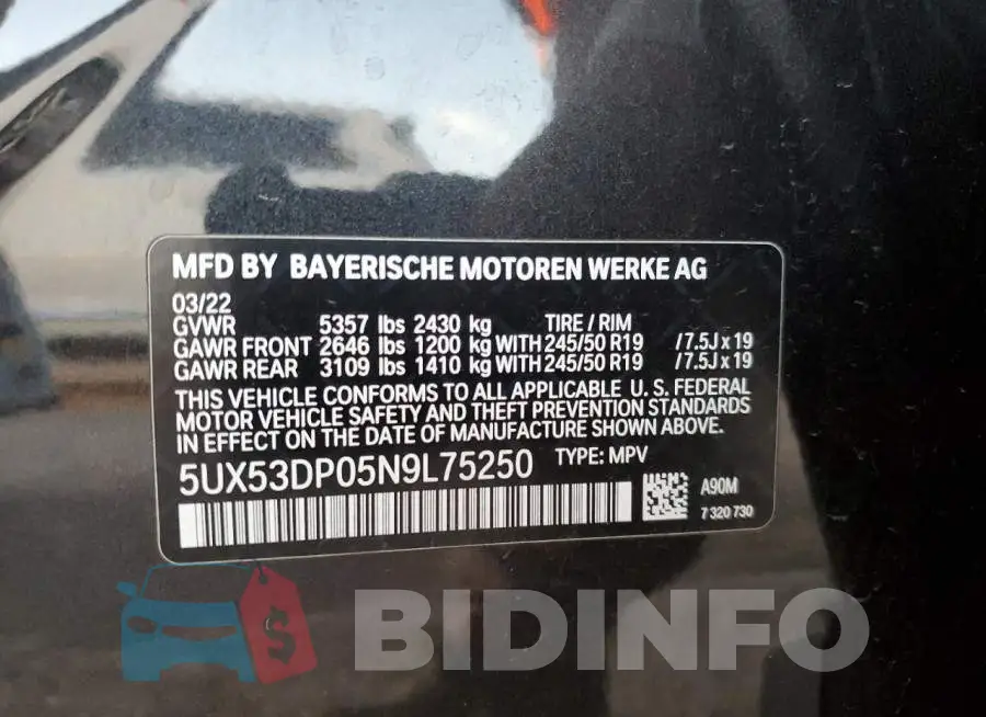 5UX53DP05N9L75250 Photo# 13