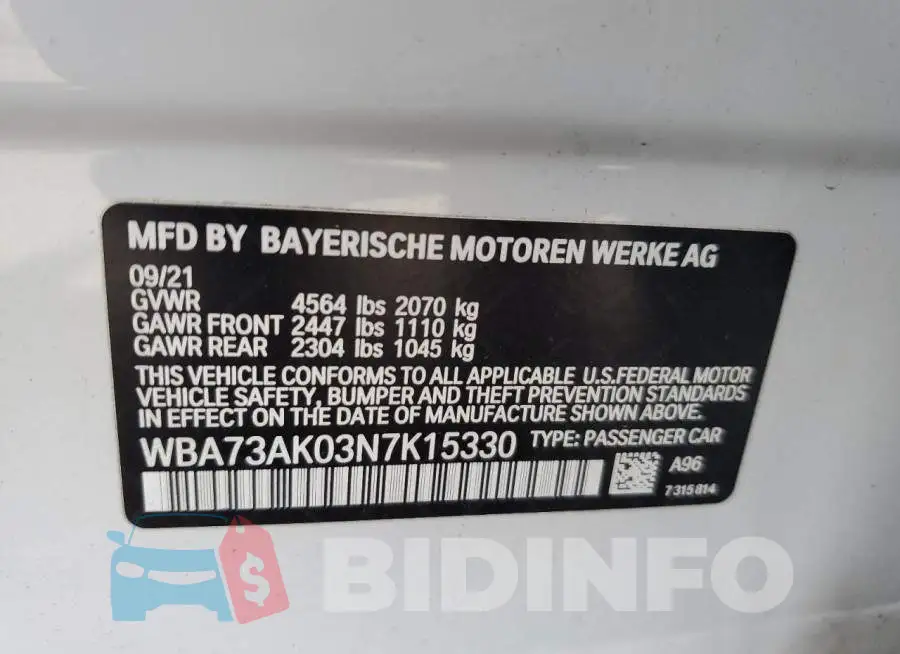 WBA73AK03N7K15330 Photo# 10
