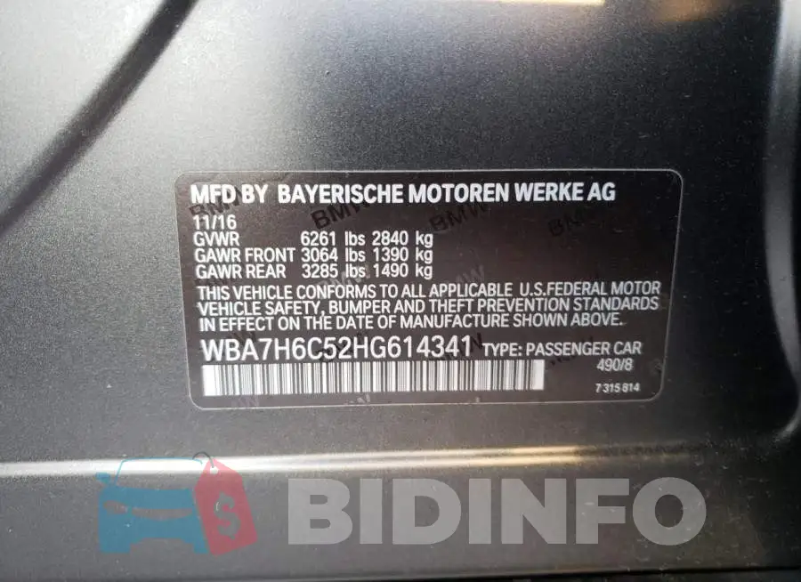 WBA7H6C52HG614341 Photo# 10