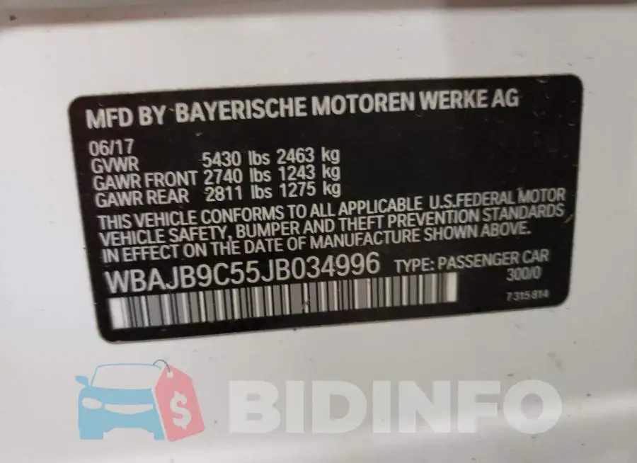 WBAJB9C55JB034996 Photo# 10