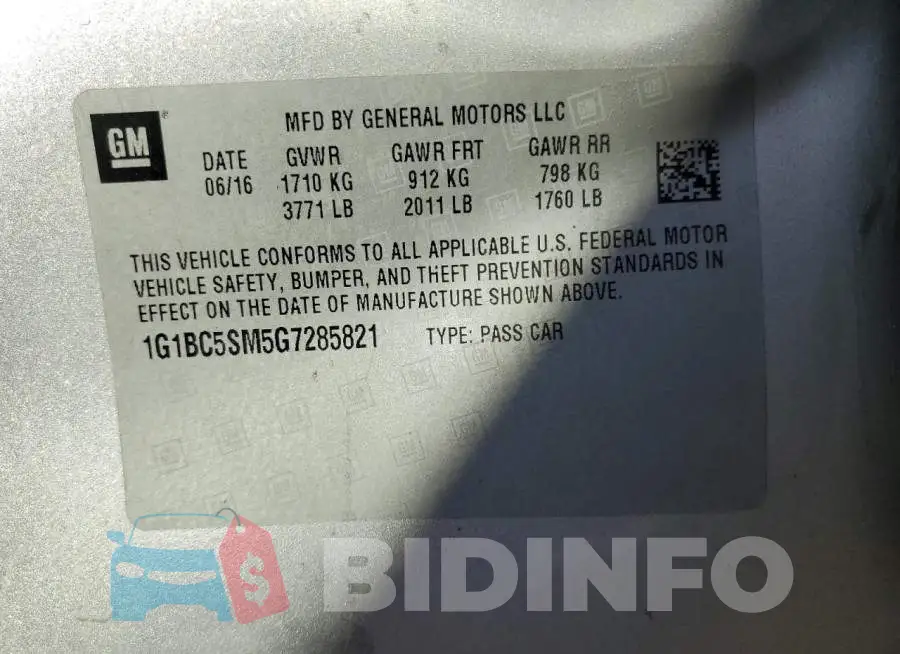 1G1BC5SM5G7285821 Photo# 10