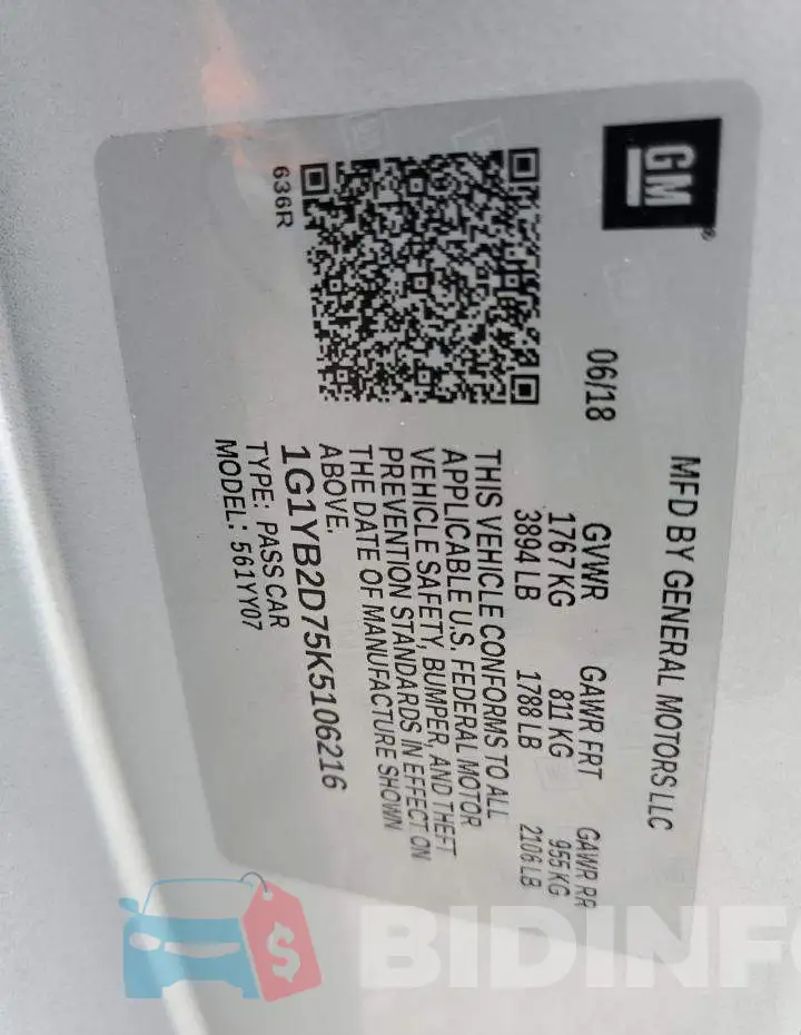 1G1YB2D75K5106216 Photo# 10