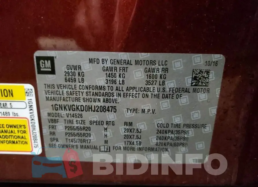 1GNKVGKD0HJ208475 Photo# 10