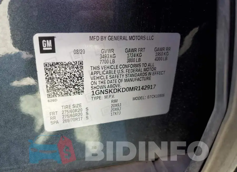 1GNSKDKD0MR142917 Photo# 10