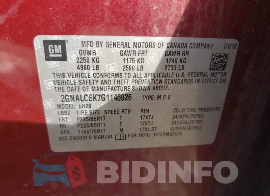 2GNALCEK7G1146926 Photo# 10