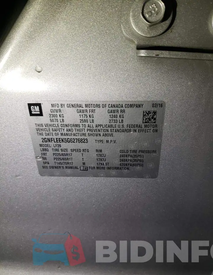 2GNFLEEK5G6276823 Photo# 10
