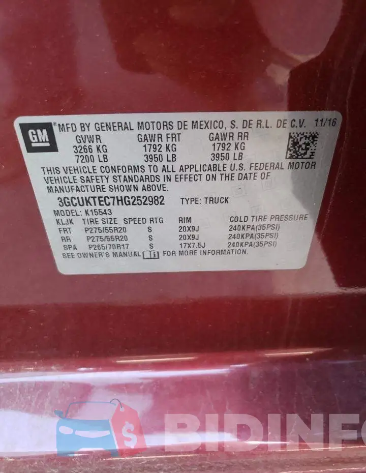 3GCUKTEC7HG252982 Photo# 10