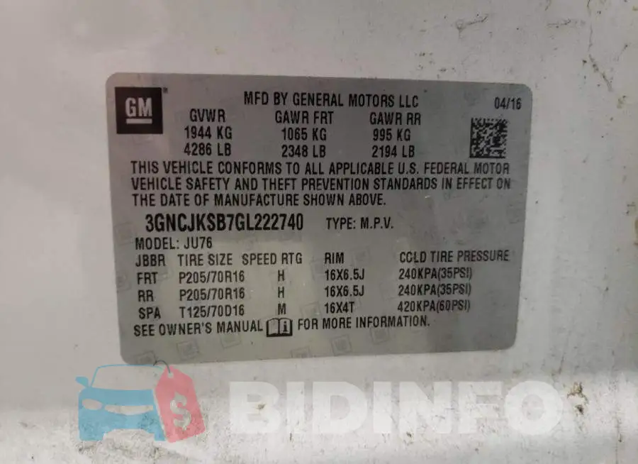 3GNCJKSB7GL222740 Photo# 10