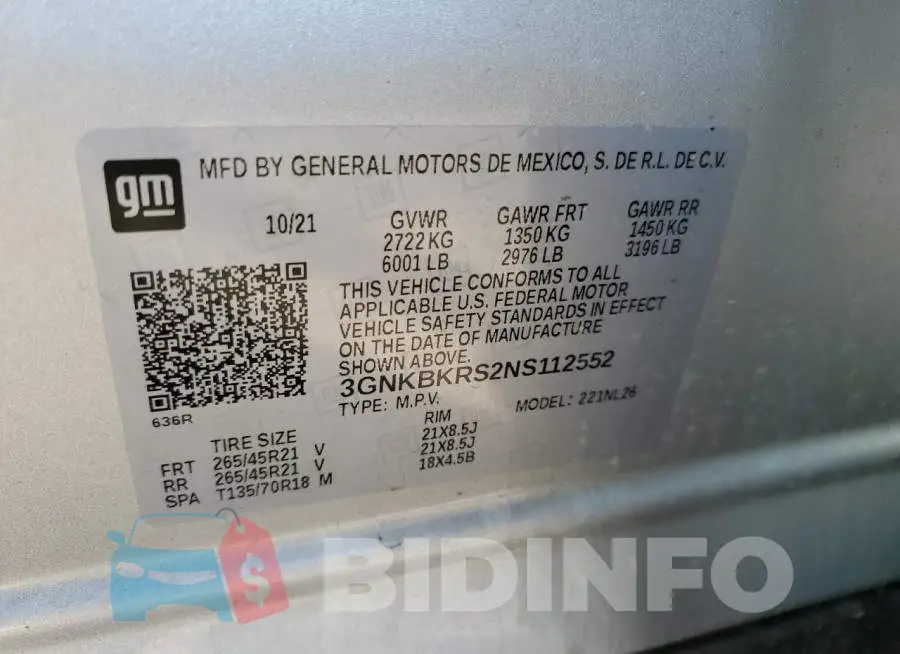 3GNKBKRS2NS112552 Photo# 10