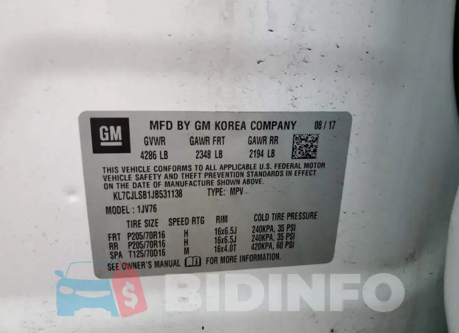 KL7CJLSB1JB531138 Photo# 10