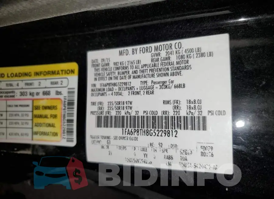 1FA6P8TH8G5229812 Photo# 10
