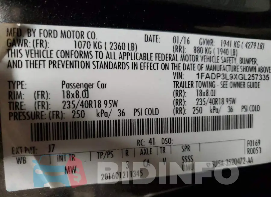 1FADP3L9XGL257335 Photo# 12