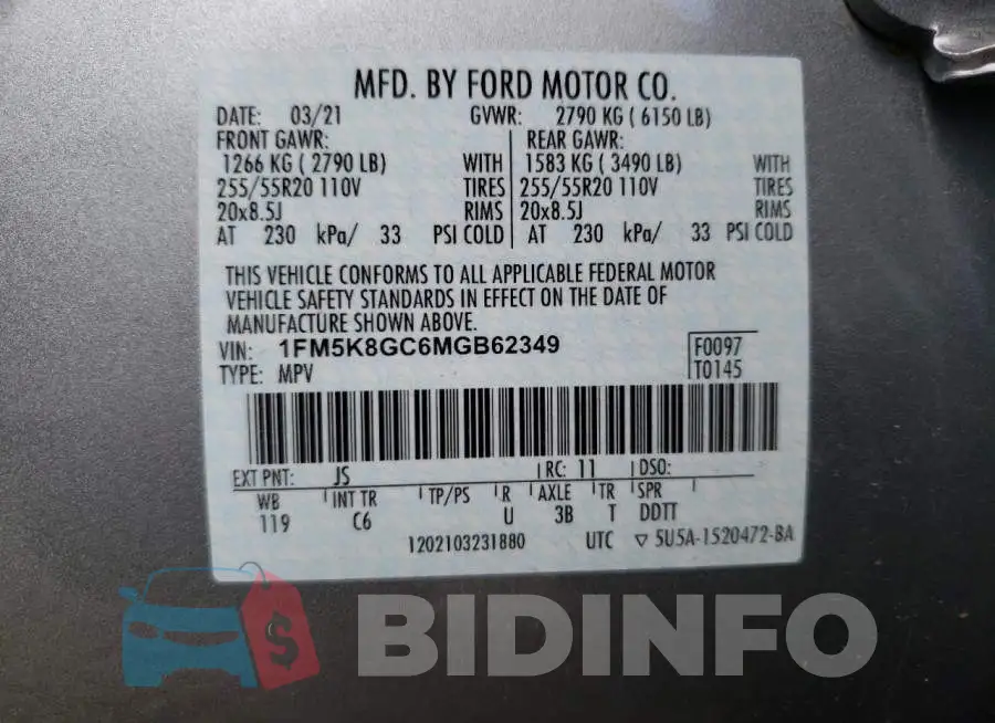 1FM5K8GC6MGB62349 Photo# 10