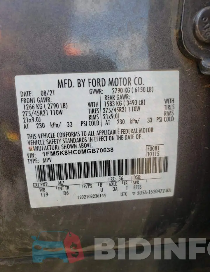 1FM5K8HC0MGB70638 Photo# 10