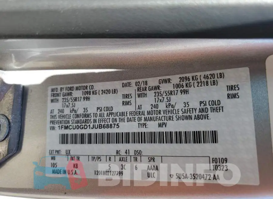 1FMCU0GD1JUB68875 Photo# 10