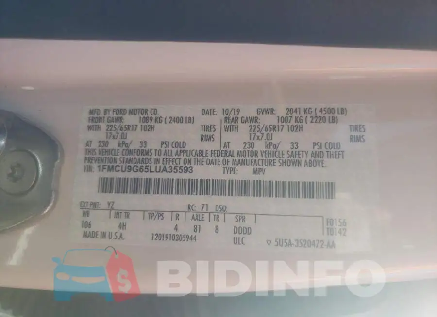 1FMCU9G65LUA35593 Photo# 10