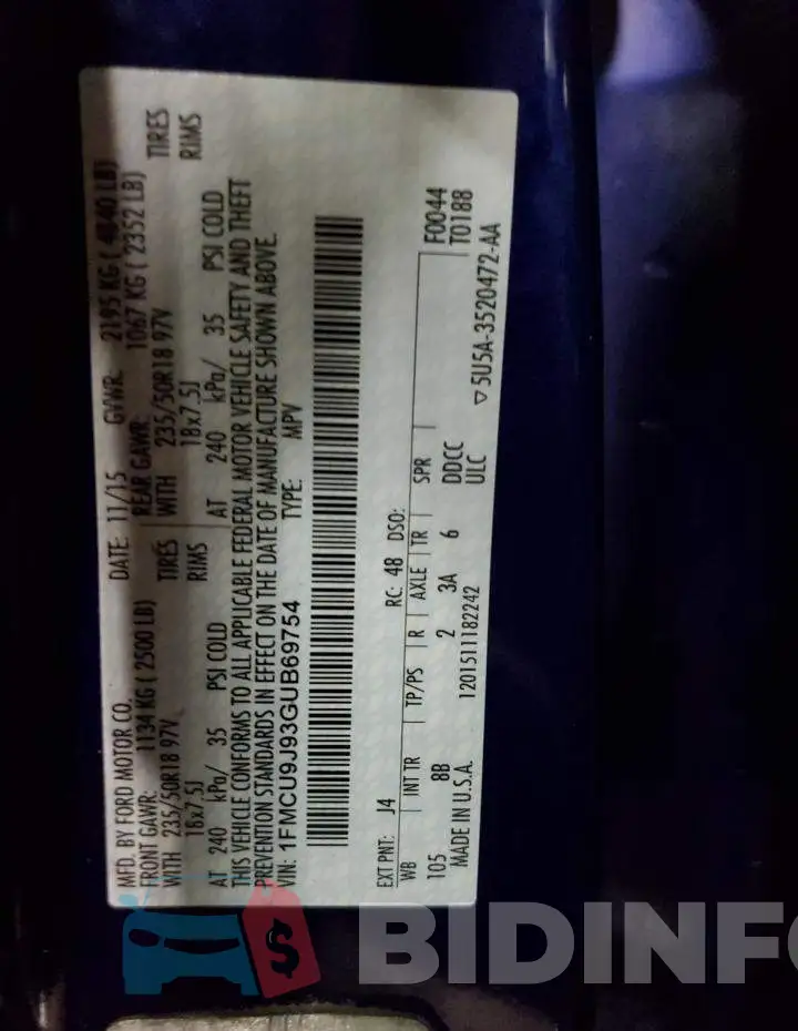 1FMCU9J93GUB69754 Photo# 10