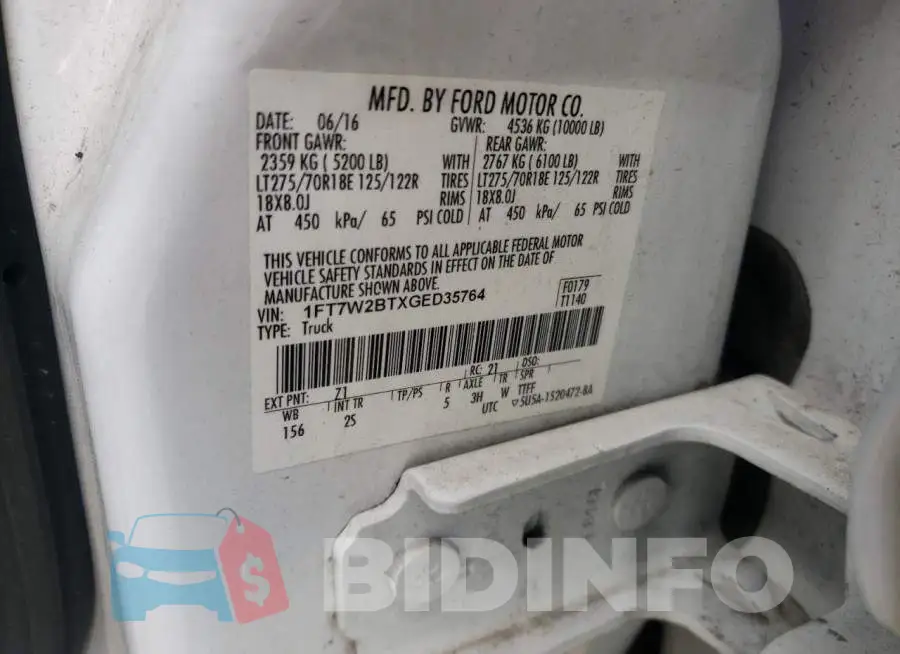 1FT7W2BTXGED35764 Photo# 12