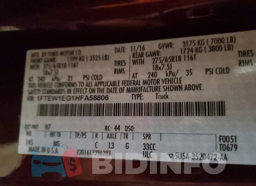 1FTEW1EG1HFA58806 Photo# 10