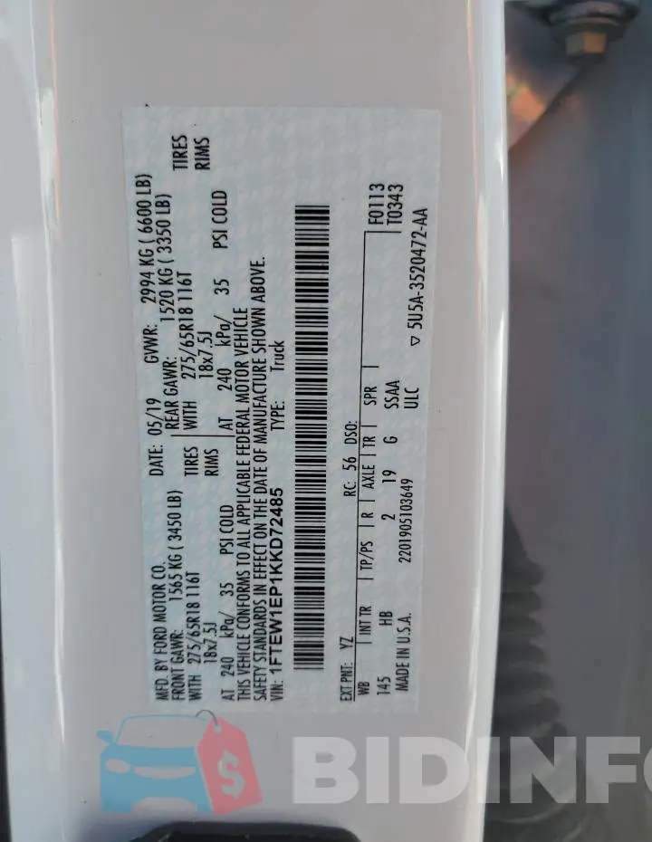 1FTEW1EP1KKD72485 Photo# 10