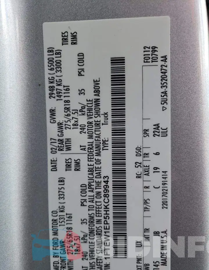 1FTEW1EP5HKC89943 Photo# 10