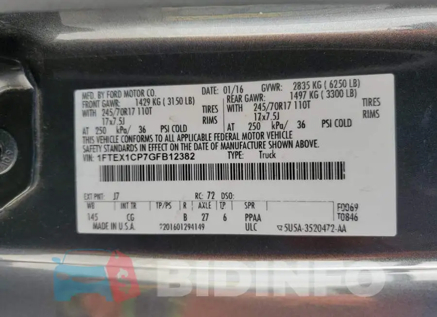 1FTEX1CP7GFB12382 Photo# 10