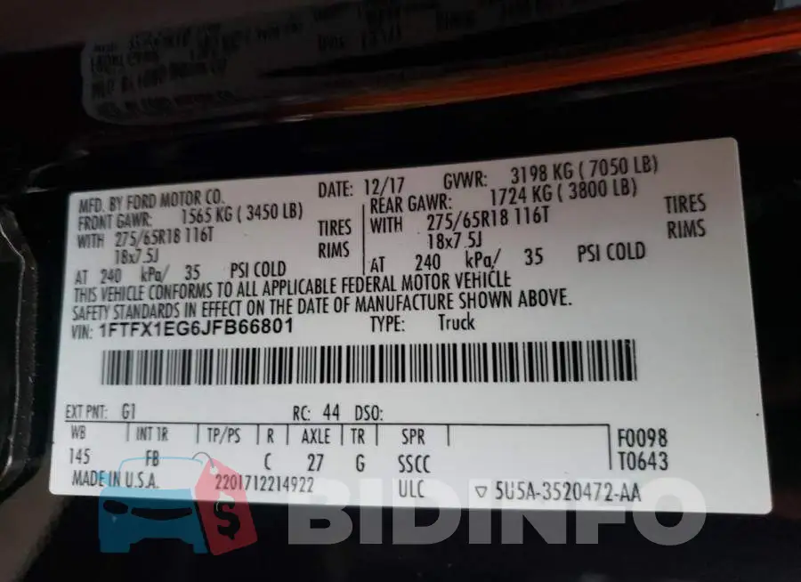1FTFX1EG6JFB66801 Photo# 10