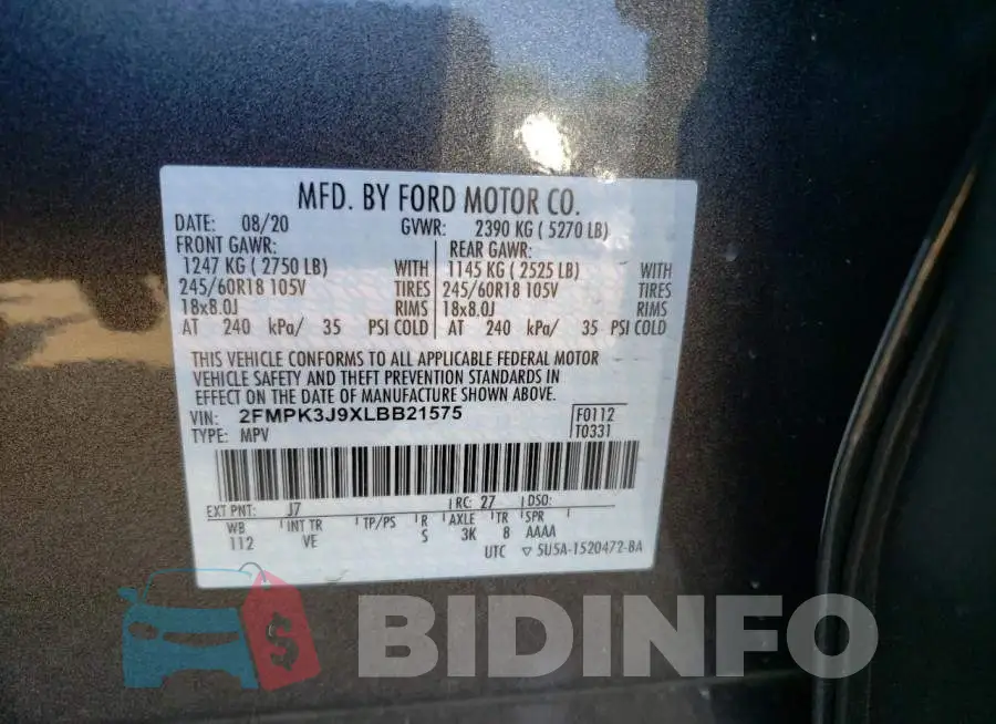 2FMPK3J9XLBB21575 Photo# 10