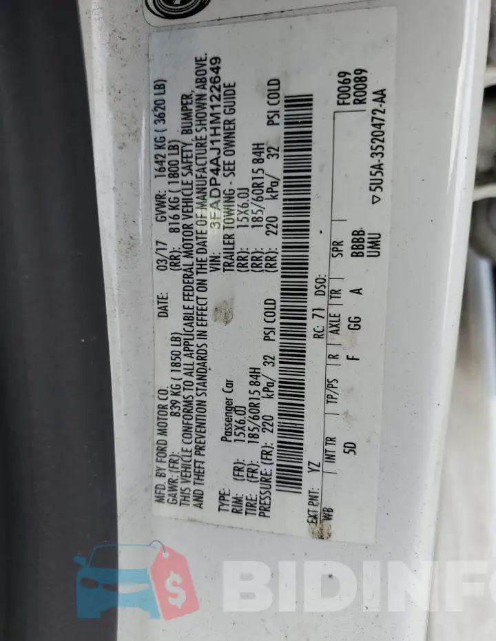3FADP4AJ1HM122649 Photo# 10