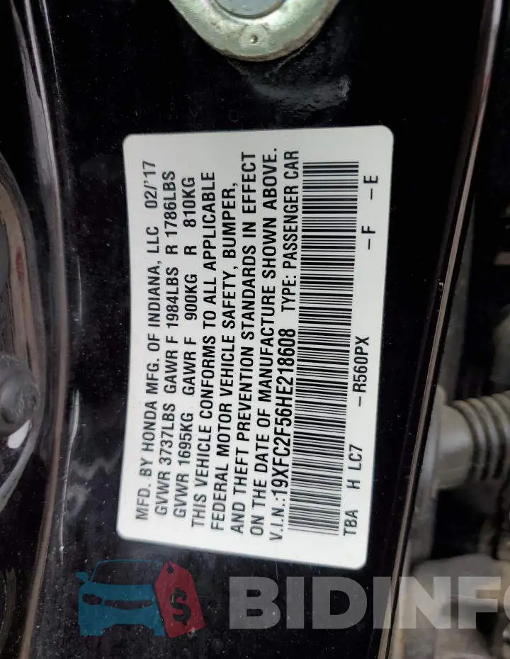 19XFC2F56HE218608 Photo# 10