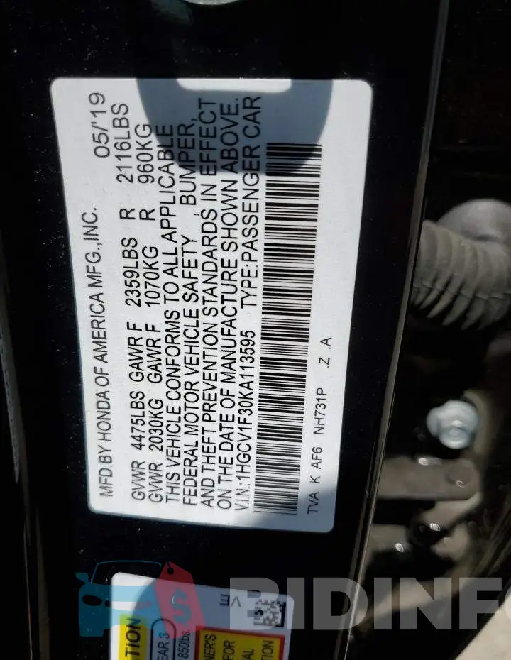 1HGCV1F30KA113595 Photo# 10