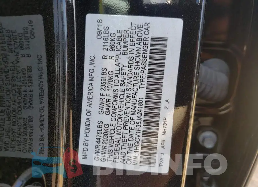 1HGCV1F35JA241801 Photo# 10