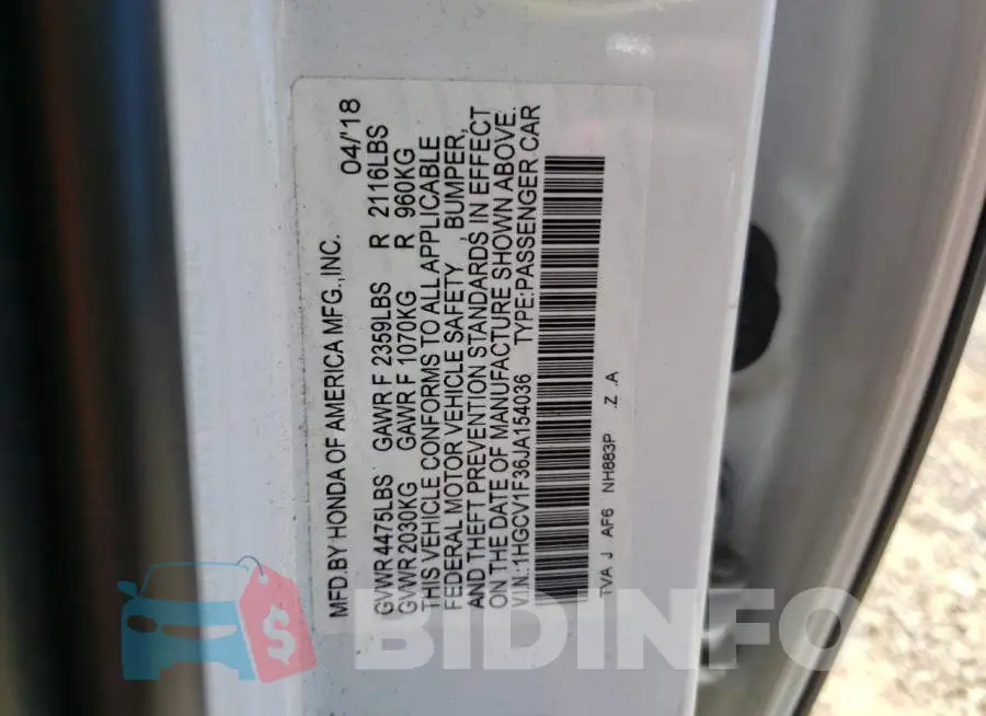 1HGCV1F36JA154036 Photo# 10